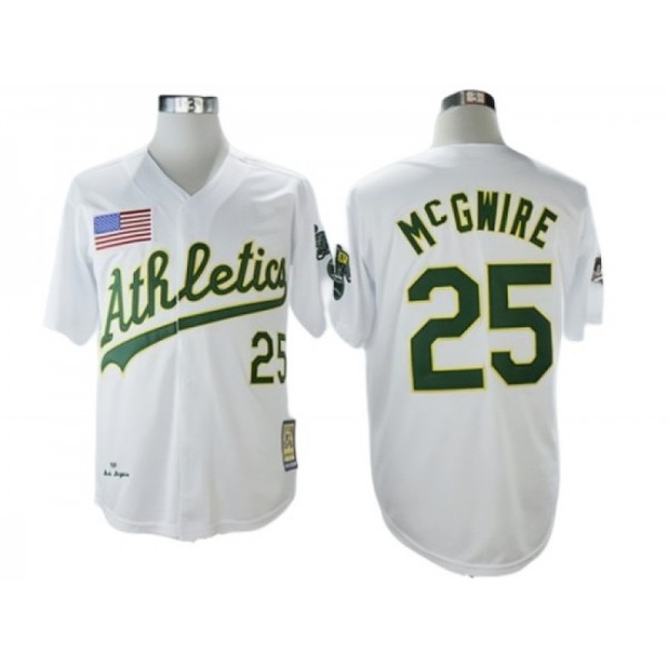 Oakland Athletics #25 Mark McGwire 1989 White Throwback Jersey