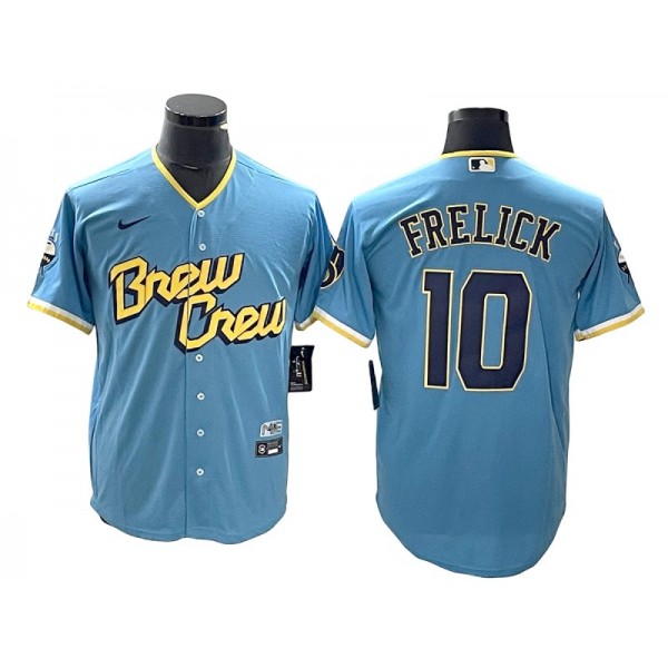 Milwaukee Brewers #10 Sal Frelick Powder Blue 2022 City Connect Cool Base Jersey