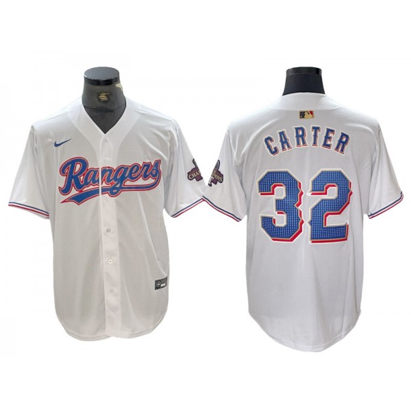 Texas Rangers #32 Evan Carter White 2024 Gold Collection Limited Jersey