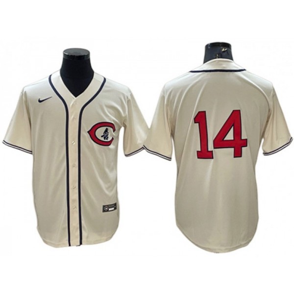 Chicago Cubs #14 Ernie Banks Vintage Cream Jersey