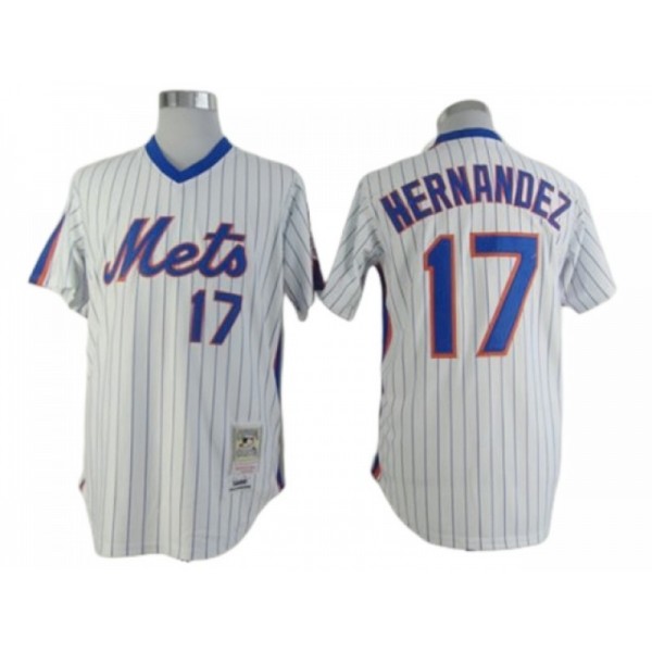 New York Mets #17 Keith Hernandez White Pinstripe 1986 Throwback Jersey