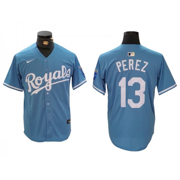 Kansas City Royals #13 Salvador Perez Light Blue Cool Base Jersey