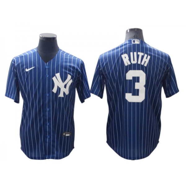 New York Yankees #3 Babe Ruth Blue Pinstripe Cool Base Jersey