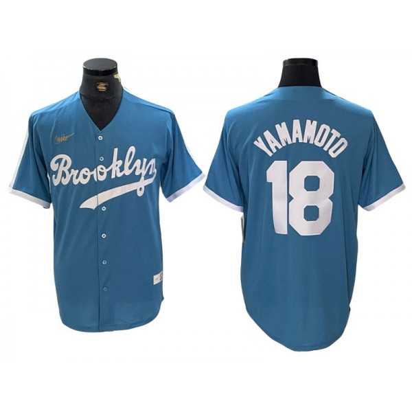 Los Angeles Dodgers #18 Yoshinobu Yamamoto Light Blue Alternate Cooperstown Collection Jersey