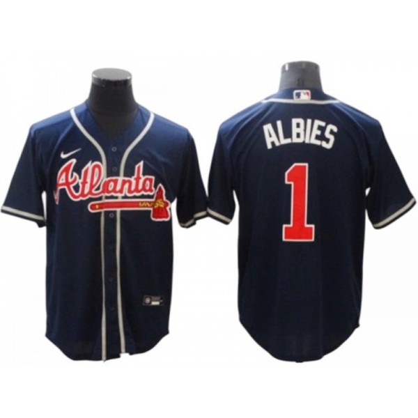 Atlanta Braves #1 Ozzie Albies Navy Alternate Cool Base Jersey