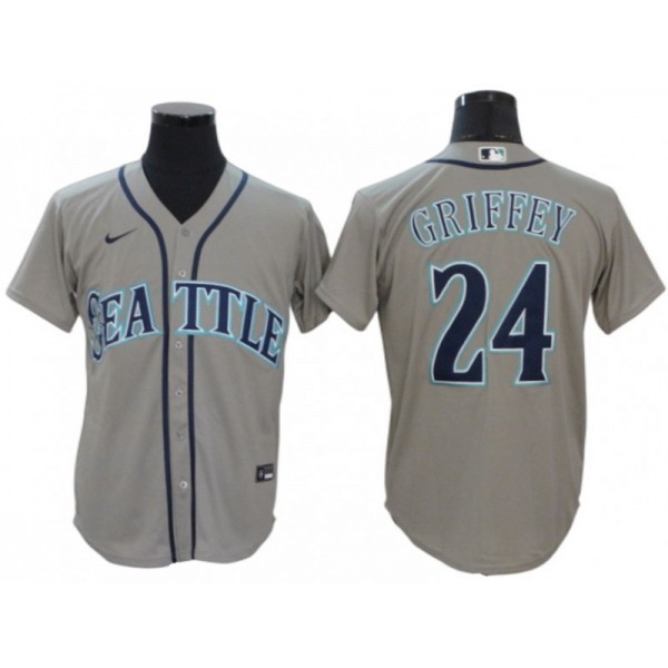 Seattle Mariners #24 Ken Griffey Jr. Gray Road Cool Base Jersey