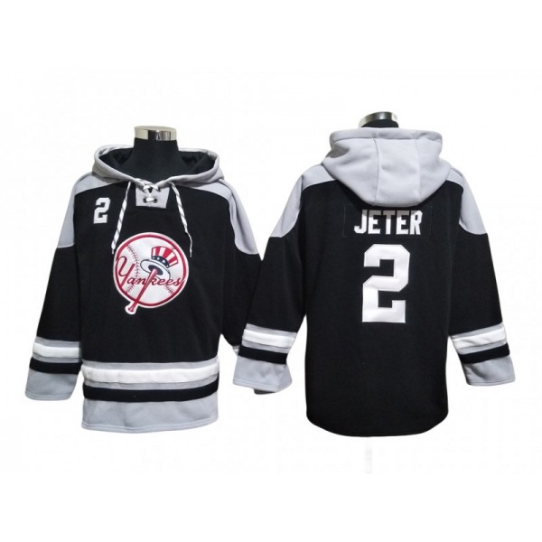 New York Yankees #2 Derek Jeter Black Pullover Hoodie Jersey