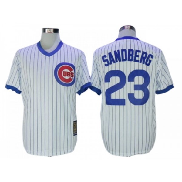 Chicago Cubs #23 Ryne Sandberg Throwback White Pinstripe Pullover Jersey