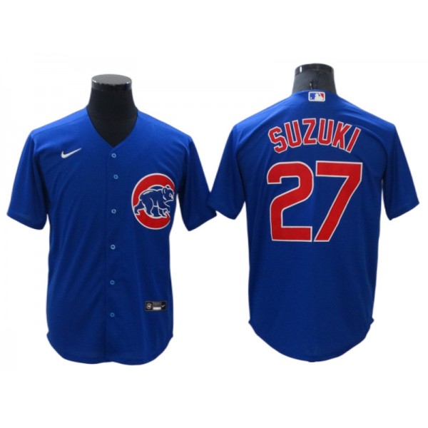 Chicago Cubs #27 Seiya Suzuki Blue Alternate Cool Base Jersey