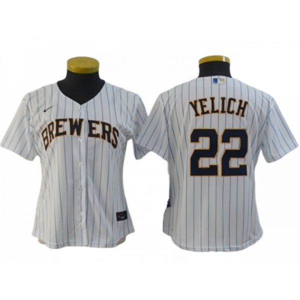 Milwaukee Brewers #22 Christian Yelich Women's White Cool Base Jersey