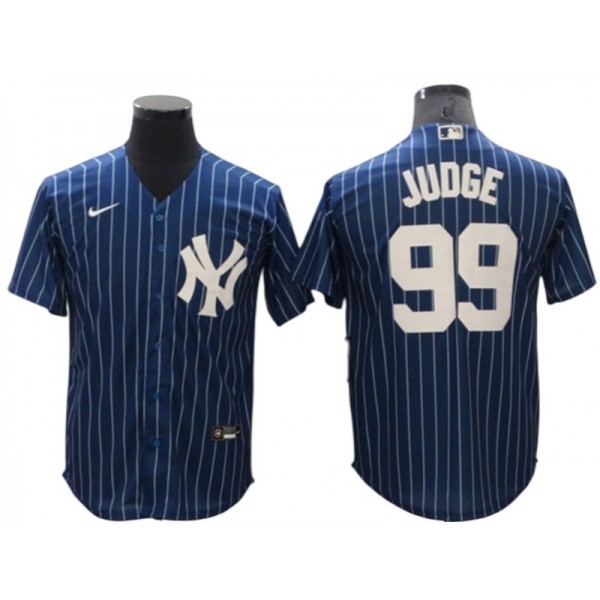 New York Yankees #99 Aaron Judge Blue Pinstripe Cool Base Jersey