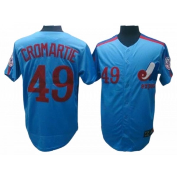 Montreal Expos #49 Warren Cromartie Blue Throwback Jersey