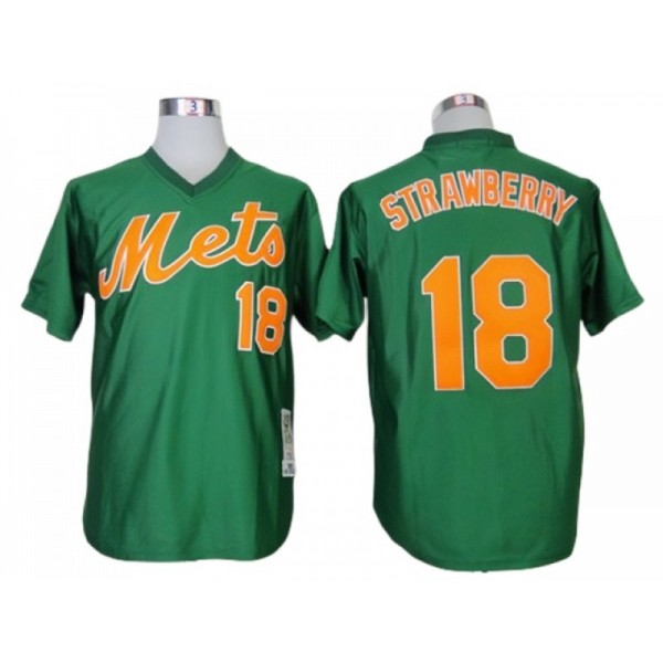 New York Mets #18 Darryl Strawberry Green Throwback Jersey