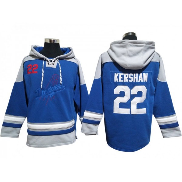 Los Angeles Dodgers #22 Clayton Kershaw Blue Pullover Hoodie Jersey