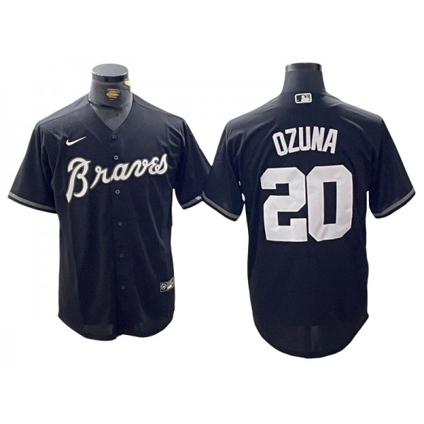 Atlanta Braves #20 Marcell Ozuna Black Cool Base Jersey