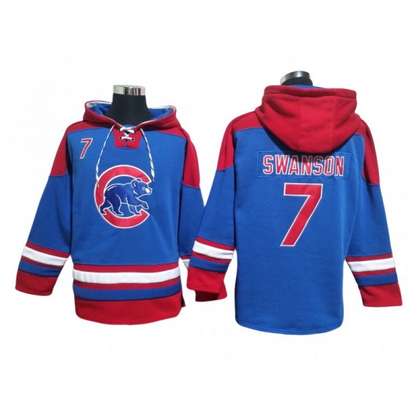 Chicago Cubs #7 Dansby Swanson Blue Pullover Hoodie Jersey