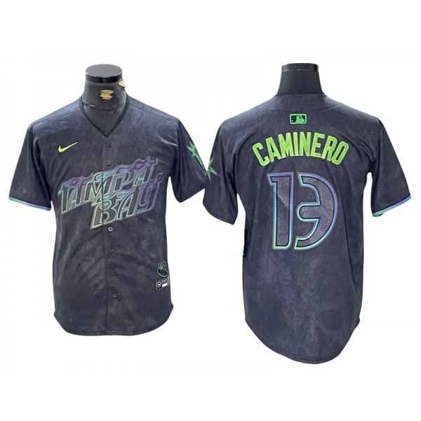 Tampa Bay Rays #13 Junior Caminero Charcoal 2024 City Connect Limited Jersey