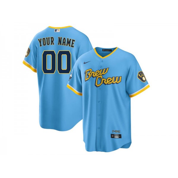 Milwaukee Brewers #00 Powder Blue City Connect Cool Base Custom Jersey