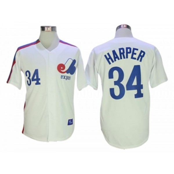 Montreal Expos #34 Bryce Harper White Throwback Jersey