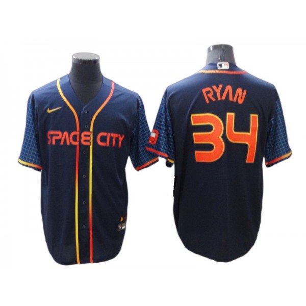 Houston Astros #34 Nolan Ryan Navy 2022 City Connect Cool Base Jersey