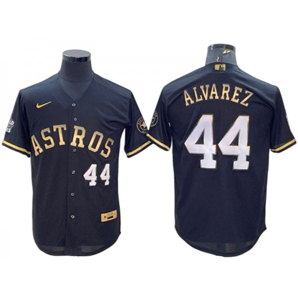 Houston Astros #44 Yordan Alvarez Black Gold w/World Series Patch Jersey