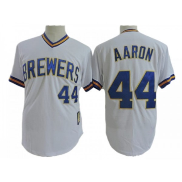 Milwaukee Brewers #44 Hank Aaron White Cooperstown Collection Jersey