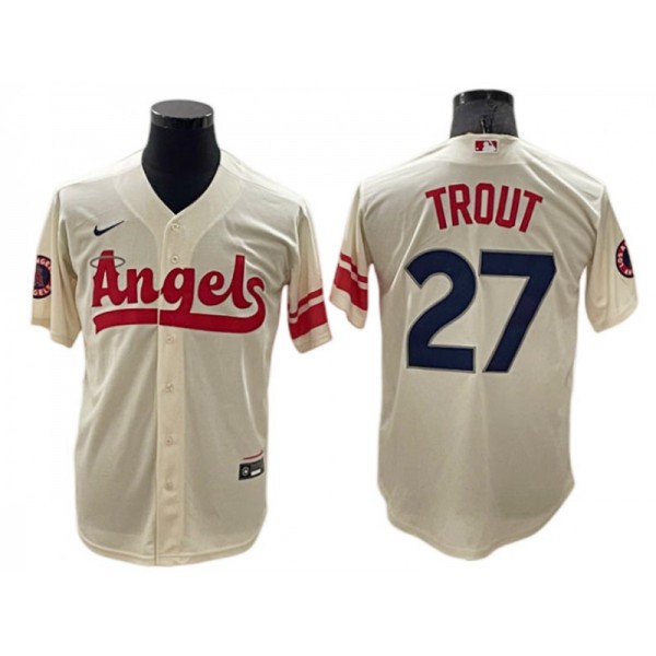 Los Angeles Angels #27 Mike Trout Cream 2022 City Connect Cool Base Jersey