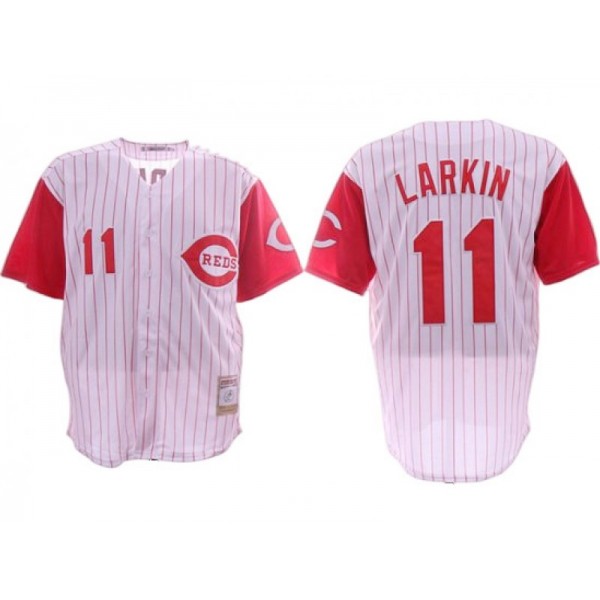 Cincinnati Reds #11 Barry Larkin White Pinstripe Throwback Jersey