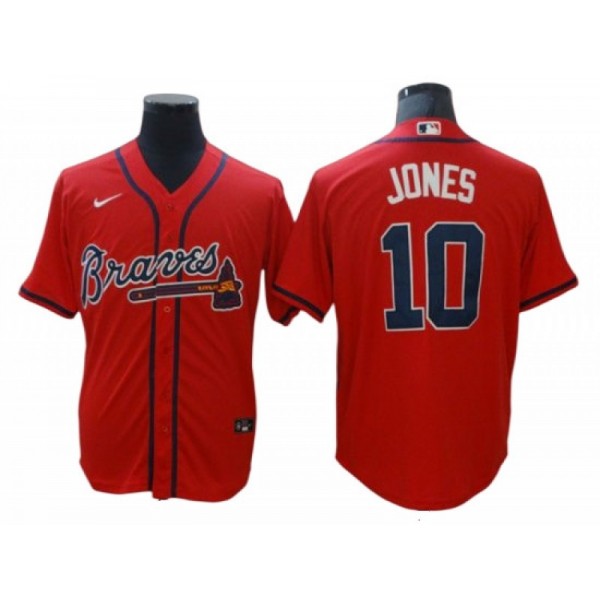 Atlanta Braves #10 Chipper Jones Red Alternate Cool Base Jersey