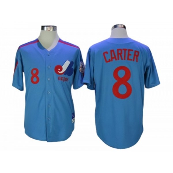 Montreal Expos #8 Gary Carter Blue Throwback Jersey