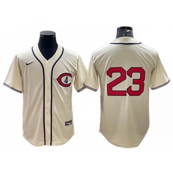 Chicago Cubs #23 Ryne Sandberg Vintage Cream Jersey