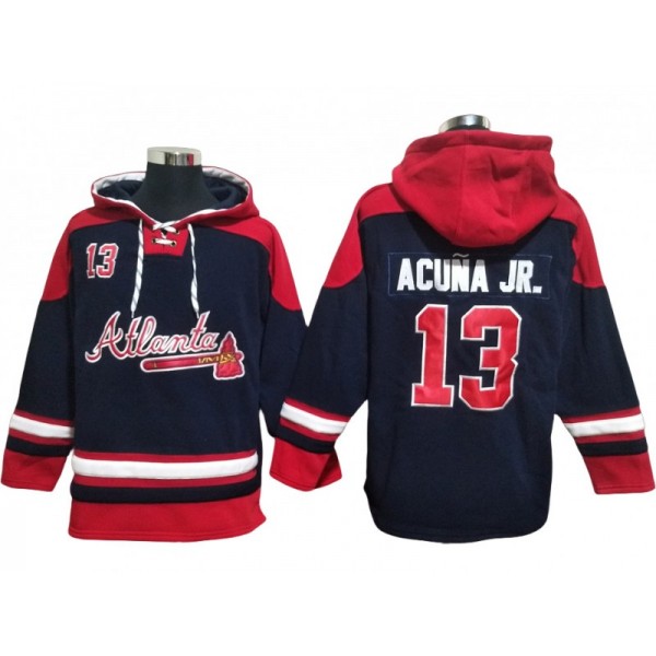 Atlanta Braves #13 Ronald Acuna Jr. Navy Pullover Hoodie Jersey