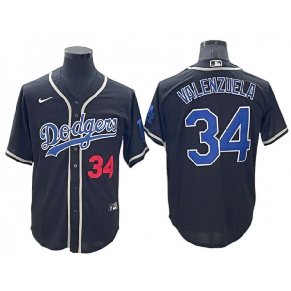 Los Angeles Dodgers #34 Fernando Valenzuela Black Fashion Cool Base Jersey