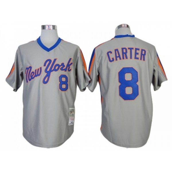 New York Mets #8 Gary Carter Gray 1987 Throwback Jersey