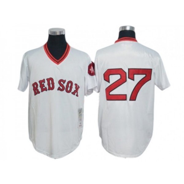 Boston Red Sox #27 Carlton Fisk White 1975 Throwback Jersey