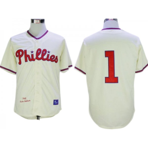 Philadelphia Phillies #1 Richie Ashburn Cream 1948 Throwback Jersey