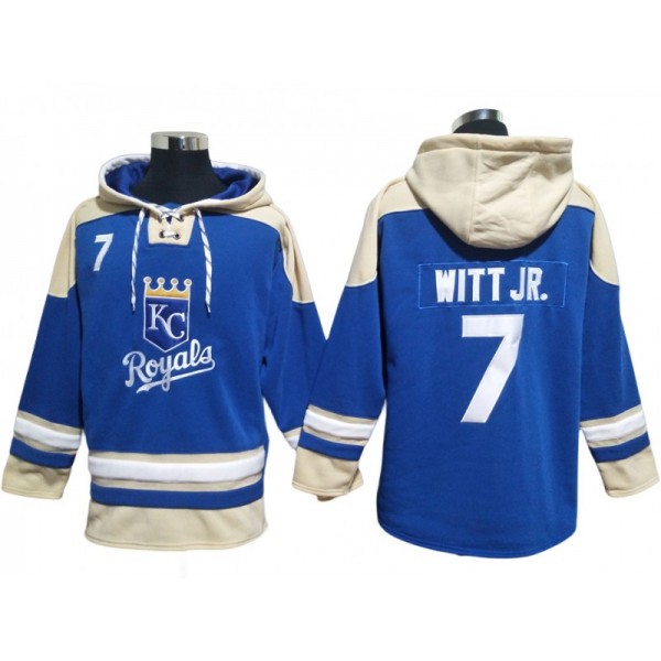 Kansas City Royals #7 Bobby Witt Jr. Blue Pullover Hoodie Jersey