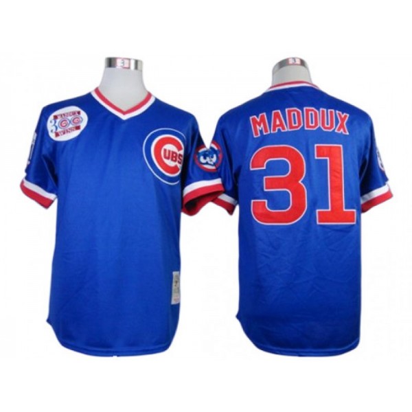 Chicago Cubs #31 Greg Maddux Blue Throwback Jersey