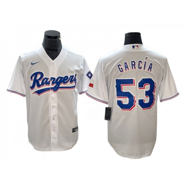 Texas Rangers #53 Adolis Garcia White Cool Base Jersey