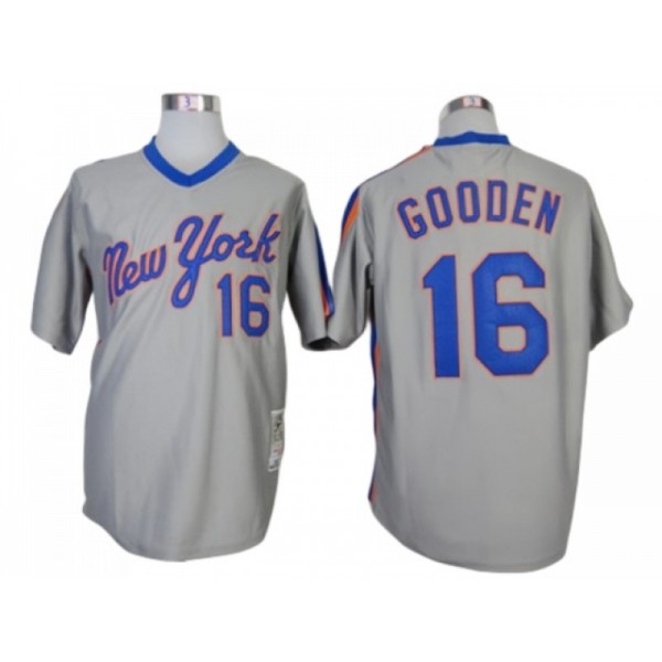 New York Mets #16 Dwight Gooden Gray 1987 Throwback Jersey