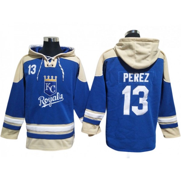 Kansas City Royals #13 Salvador Perez Blue Pullover Hoodie Jersey