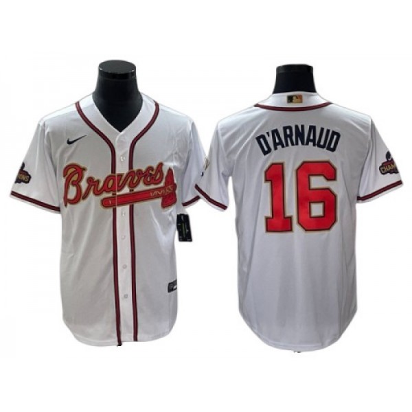 Atlanta Braves #16 Travis d'Arnaud White 2022 Gold Program Cool Base Jersey