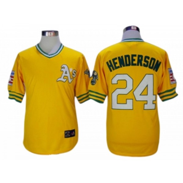 Oakland Athletics #24 Rickey Henderson Gold Throwback Jersey