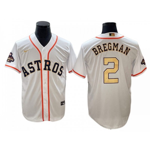 Houston Astros #2 Alex Bregman White 2023 Gold Collection Jersey