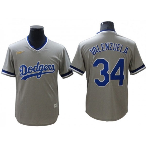 Los Angeles Dodgers #34 Fernando Valenzuela Gray Cooperstown Collection Jersey