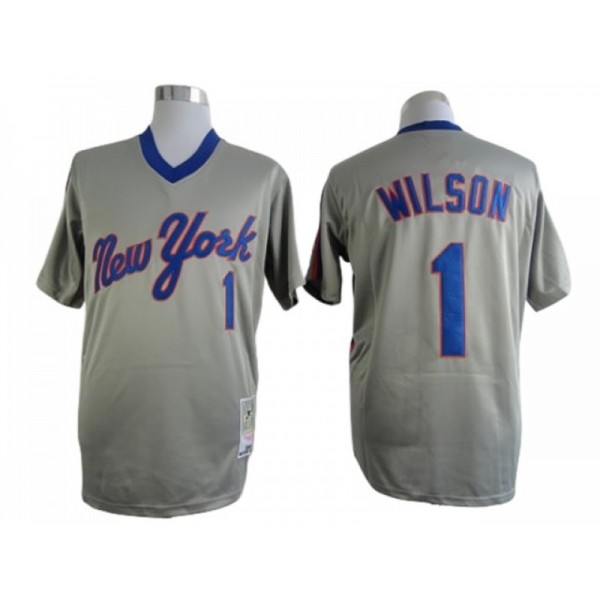 New York Mets #1 Mookie Wilson Gray 1987 Throwback Jersey