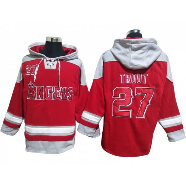 Los Angeles Angels #27 Mike Trout Red Pullover Hoodie Jersey