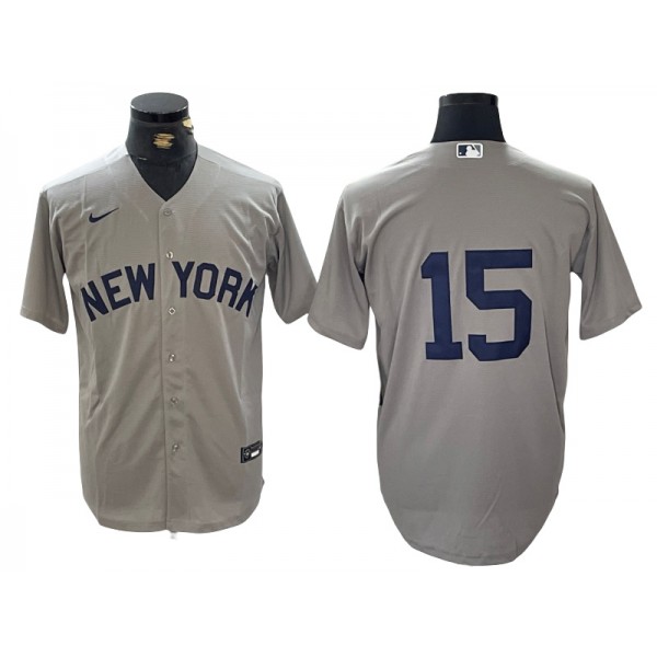 New York Yankees #15 Thurman Munson Gray Away Jersey