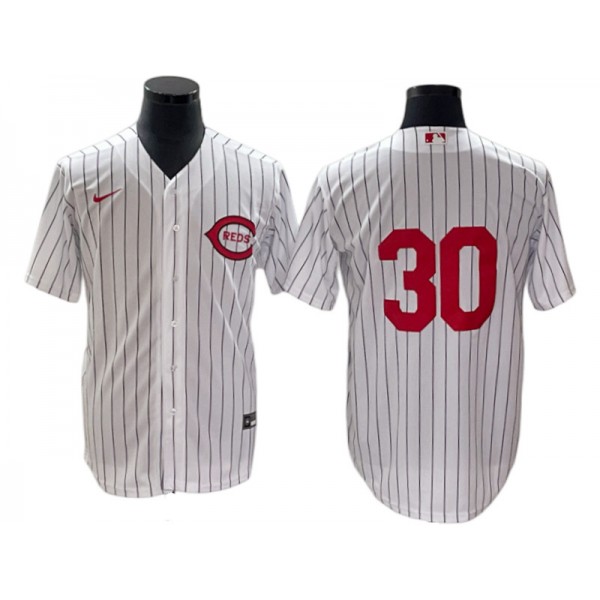 Cincinnati Reds #30 Ken Griffey Jr. Vintage White Pinstripe Jersey