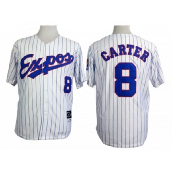 Montreal Expos #8 Gary Carter White Pinstripe Throwback Jersey